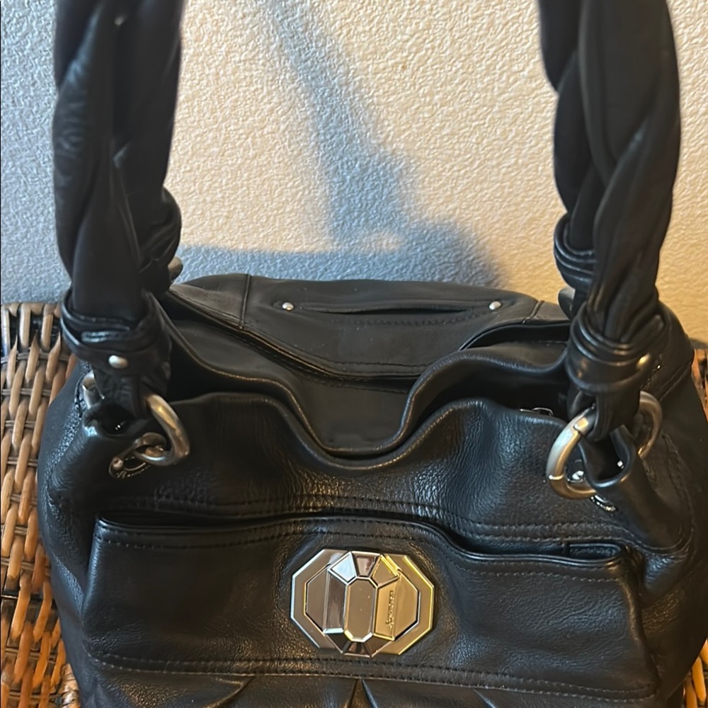 B.Makowsky Black Slouchy Shoulder Bag with Silver Hardware. - Picture 6 of 15